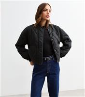 Women's Black Stitched Pattern Lightly Padded Bomber Jacket New Look