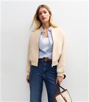 Women's Stone Faux Suede Bomber Jacket New Look