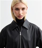 Women's Black Faux Leather Cropped Bomber Jacket New Look