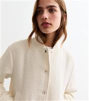 Women's Off White Boucl Bomber Jacket New Look