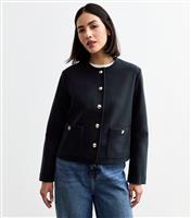 Women's Navy Collarless Soft Jacket New Look
