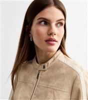 Women's Light Brown Washed Faux Leather Biker Jacket New Look