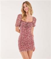 Women's Red Mesh Floral Print Mini Dress Pink Vanilla New Look
