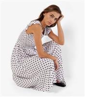 Women's White Polka Dot Ruffle Sleeve Midi Smock Dress Apricot New Look