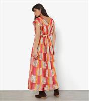 Women's Pink Metallic Leaf Print Midi Dress Apricot New Look