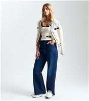 Women's White Waffle Knit Contrast Tipping Cardigan New Look