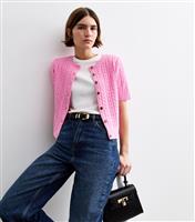 Women's Pink Short Sleeve Cable Knit Cardigan New Look