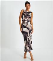Women's Black Marble Print Satin Midi Dress Quiz New Look