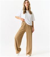 Women's Camel Textured Elasticated Wide Trousers Gini London New Look