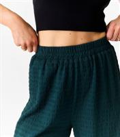 Women's Green Textured Elasticated Wide Trousers Gini London New Look