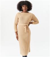Women's Camel Rib Knit Midi Dress Gini London New Look