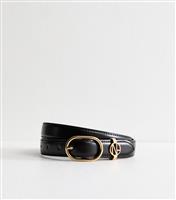 Black NL Buckle Faux Leather Belt New Look