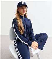 Girls' Navy Striped Crop Track Jacket New Look