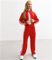 Girls' Red Striped Crop Track Jacket New Look