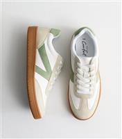 Women's Green Panelled Faux Leather Trainers New Look