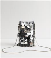 Silver Sequinned Large Phone Bag New Look