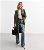 Women's Khaki Unlined Belted Faux Suede Jacket New Look