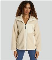 Women's Cream High Neck Borg Jacket South Beach New Look