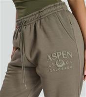 Women's Khaki Borg Fleece Lined Aspen Drawstring Cuffed Joggers South Beach New Look