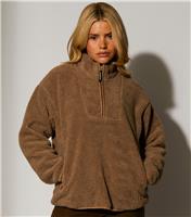 Women's Light Brown Quarter Zip Borg Jacket South Beach New Look