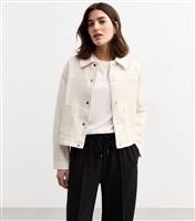 Women's White Cotton Button Up Twill Shacket New Look