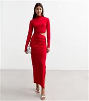 Women's Red Cut Out Long Sleeve Maxi Dress New Look