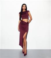 Women's Burgundy Knot Waist Maxi Skirt New Look