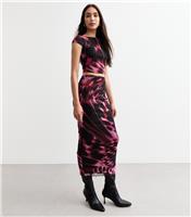 Women's Pink Abstract Print Mesh Midi Skirt New Look