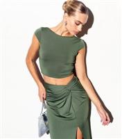 Women's Khaki Scoop Back Crop Top New Look