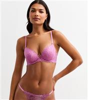 Women's Pink Heart Embroidered Mesh Push Up Bra New Look