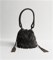 Pewter Beaded Bucket Bag New Look
