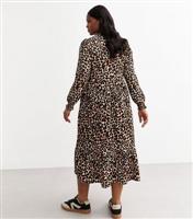 Women's Plus Size Brown Jersey Leopard Print Midi Dress Curves New Look