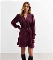 Women's Burgundy V-Neck Satin Mini Dress New Look