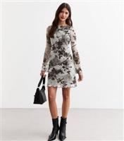 Women's Black Floral Print Exposed Seam Mesh Mini Dress New Look