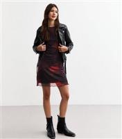 Women's Black Swirl Print Exposed Seam Mesh Mini Dress New Look