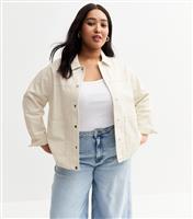 Women's Plus Size Stone Cotton Button Up Shacket Curves New Look