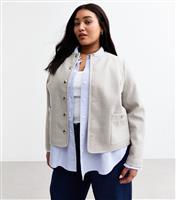 Women's Plus Size Grey Collarless Soft Jacket Curves New Look