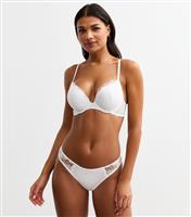 Women's White Metallic Floral Embroidery Satin Brazilian Briefs New Look