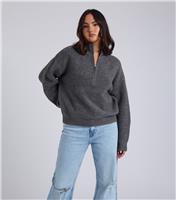 Women's Grey Rib Half Zip Jumper Urban Bliss New Look
