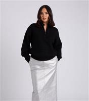 Women's Black Ribbed Half Zip Jumper Urban Bliss New Look