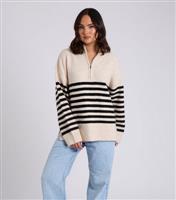 Women's Pale Beige Knit Striped Half Zip Jumper Urban Bliss New Look
