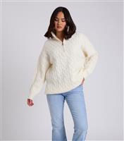 Women's Cream Cable Knit Quarter Zip Jumper Urban Bliss New Look