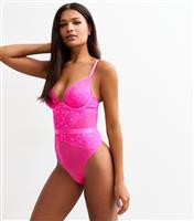 Women's Pink Heart Lace Underwired Cup Bodysuit New Look