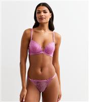 Women's Pink Heart Embroidered Mesh Thong New Look