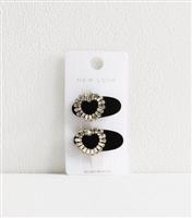 Pack Of 2 Flock Baguette Heart Hair Slides New Look