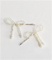 Pack Of 2 Faux Pearl Bow Hair Slides New Look