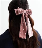 Pink Velvet Faux Pearl Bow Hair Slide New Look