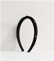 Black Satin Bow Embellished Headband New Look
