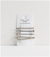 Pack Of 4 Silver Tone Diamant Hair Slides New Look