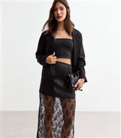 Women's Black Lace Trimmed Satin Midi Skirt New Look